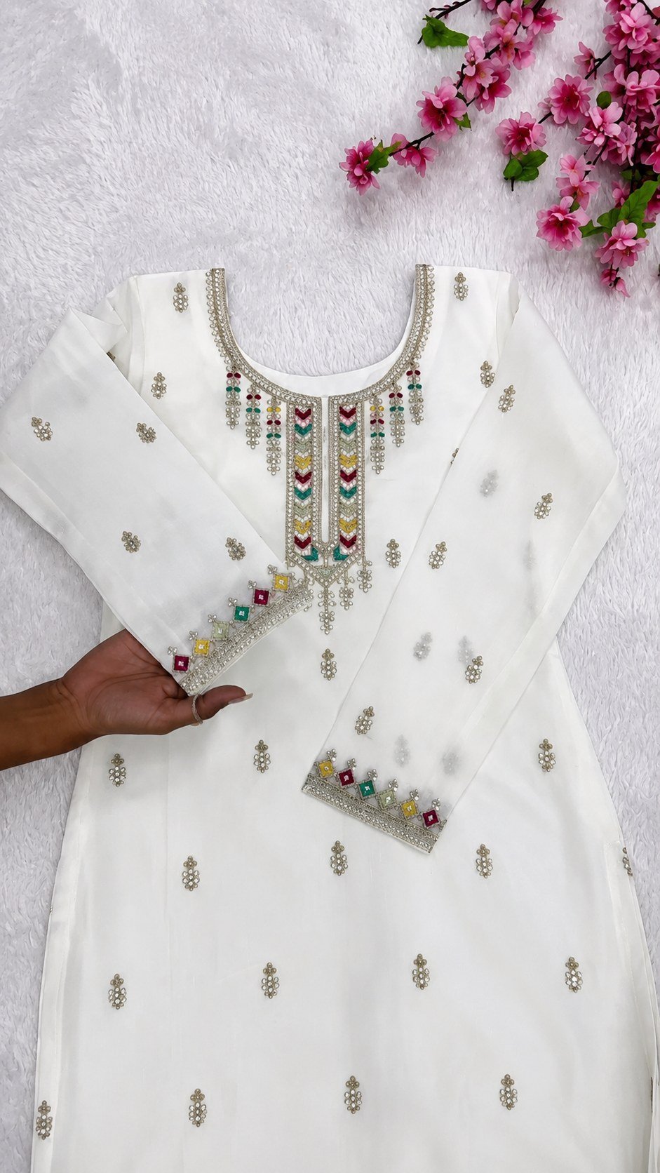 White Embroidered Ethnic Kurti Set
