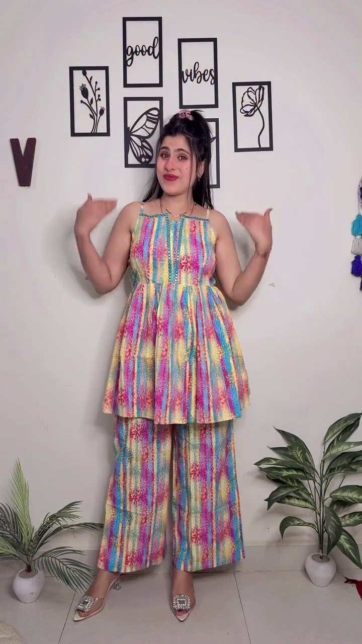 Multicolor Striped Strap Co-Ord Set for Women – Sleeveless Top with Palazzo Pants