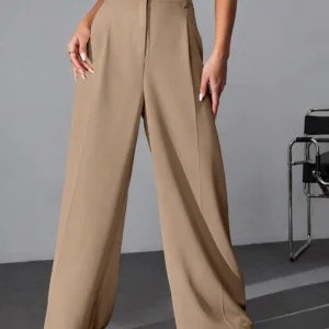 Beige Wide Leg Trousers