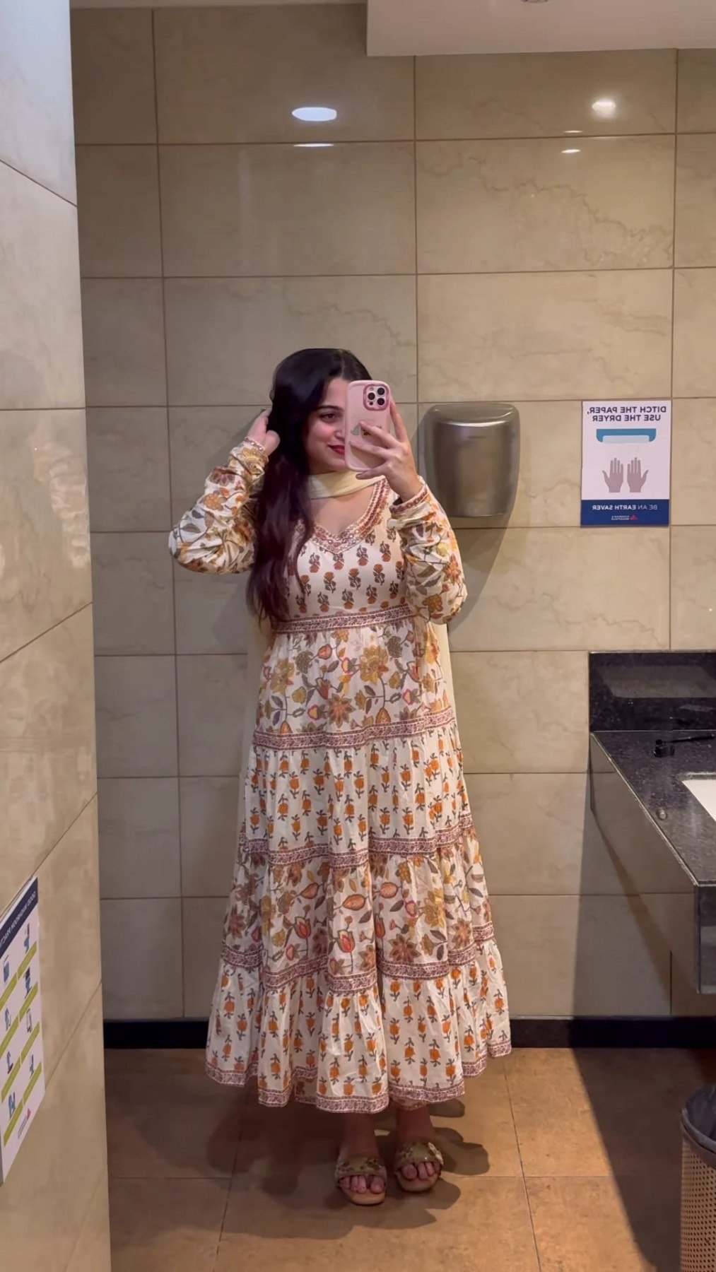 Autumn Blossom: Tiered Kalamkari-Print Anarkali Gown