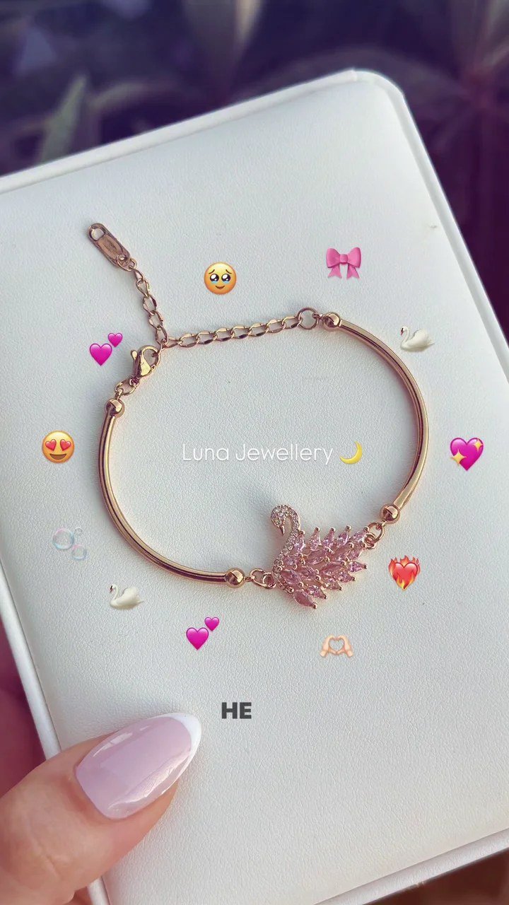 Luxury Rose Gold Crystal Swan Charm Adjustable Bracelet